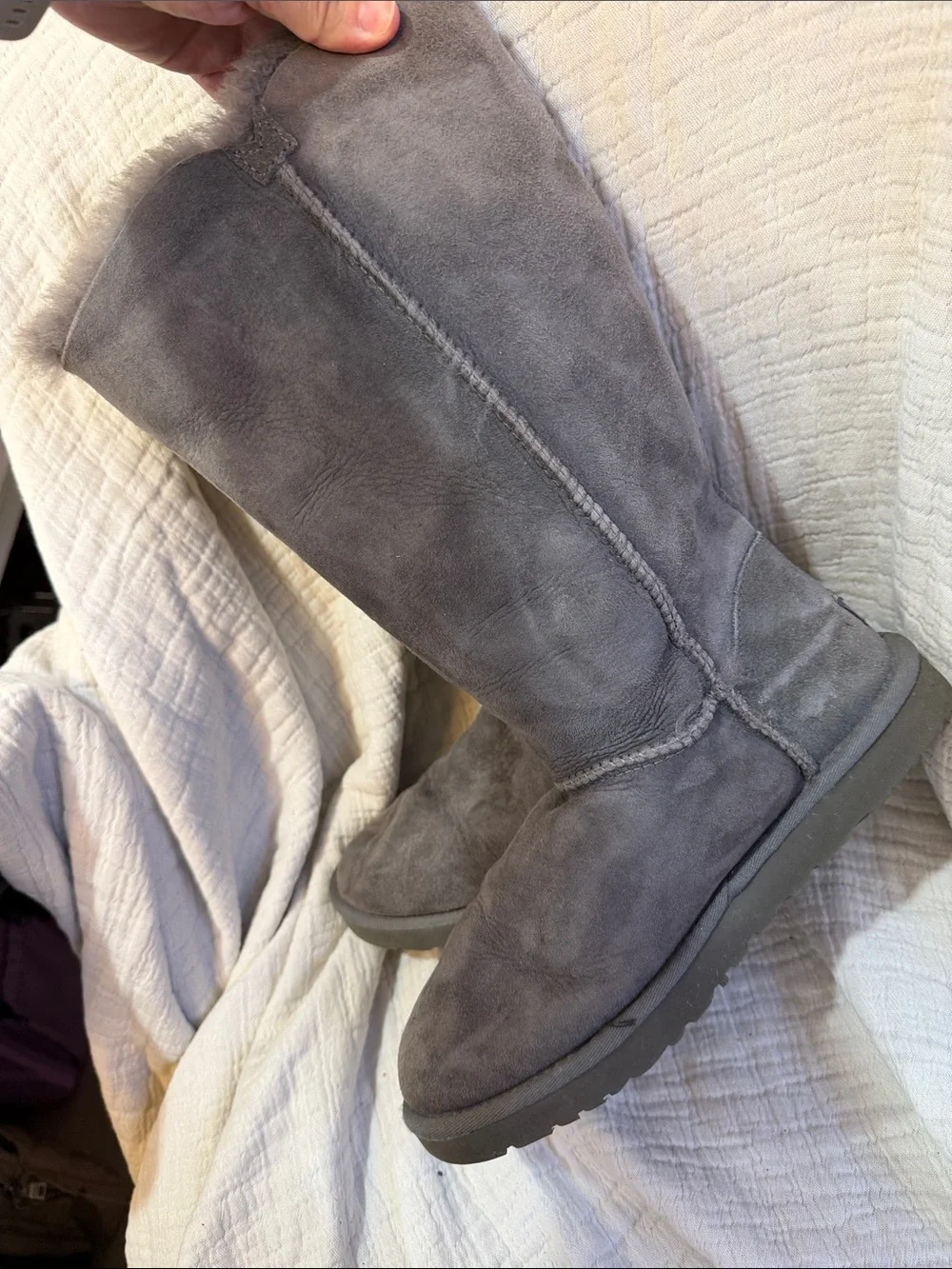 UGG Tall Button-Trim Shearling Boots in Gray